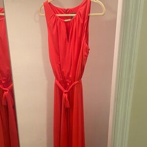 Vince Camuto Coral-Red Sleeveless Maxi Dress with Waist Tie